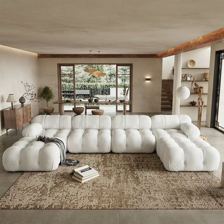 Indecor Home sectional sofa can be assembled for different scenes to suit the style of most houses, and if you like the style of this sofa, it can meet all your furniture needs. This sectional sofa is made of boucle fabric for a soft and comfortable touch. You don't have to worry about sinking in when you sit on the sofa because it has built-in curved springs and a high-bounce sponge to provide plenty of support. Indecor Home sofa has a unique appearance, which is fashionable and simple. Boucle U Couch, Sectional Sofa Modern, Shaped Couch, Velvet Style, Sofa Modern, U Shaped Sofa, Modern Sofa Sectional, Cottage Ideas, Modular Sectional Sofa