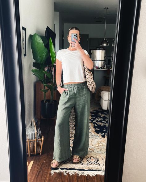 If you need us, we’ll be living in these linen pants ☀️ Pick them up in your favorite colors to join us 😌 #summer #summerstyle #linenpants #ootd #outfitideas #summeroutfit #newarrivals #italianlinen #italianstyle Outfits With Linen Pants, Green Linen Pants Outfit, Green Linen Pants, Comfy Summer Outfits, Linen Pants Outfit, Granola Girl, Sneakers Outfit, Italian Style, Linen Pants