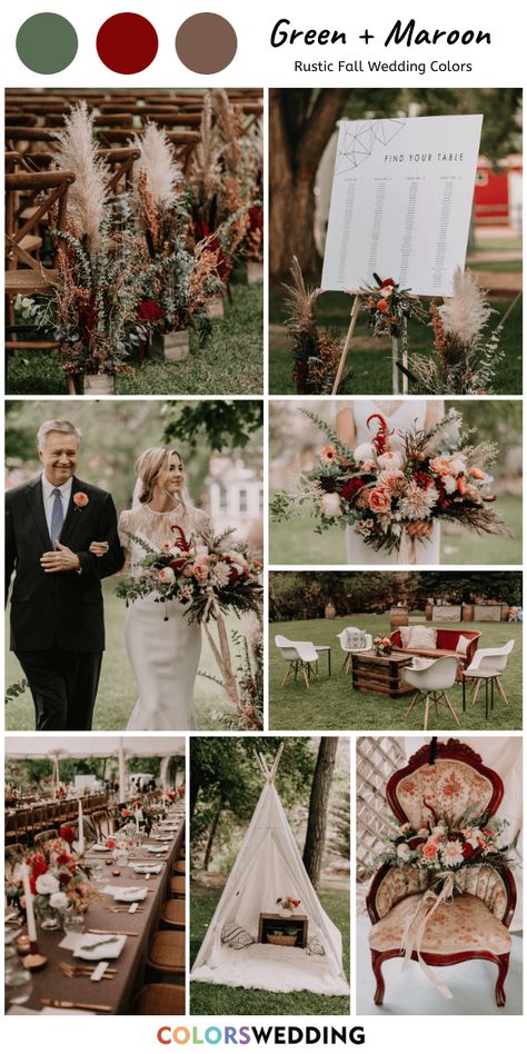 Sage And Maroon Wedding Colors, Sage Green Maroon Wedding, Maroon And Sage Wedding, Maroon And Sage Green Wedding, Green Maroon Wedding, Maroon Rustic Wedding, Maroon And Green Wedding, Green And Maroon Wedding, Maroon Fall Wedding