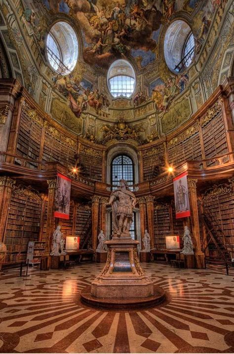 Hofburg Palace library – Vienna, Austria. Austrian National Library, Amazon Makeup, Dream Library, Beautiful Library, Old Library, Remove Makeup, National Library, Abandoned Mansions, Beauty Remedies