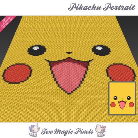 Pikachu Portrait crochet blanket pattern; c2c, cross stitch; graph; pdf download; no written counts or row-by-row instructions by TwoMagicPixels, $3.99 USD Blanket Sizes Crochet, Crochet Borders For Blankets, Crochet Blanket Sizes, Tunisian Simple Stitch, Crochet A Blanket, Pikachu Crochet, Pokemon Crochet Pattern, Crochet Pokemon, Simple Stitch