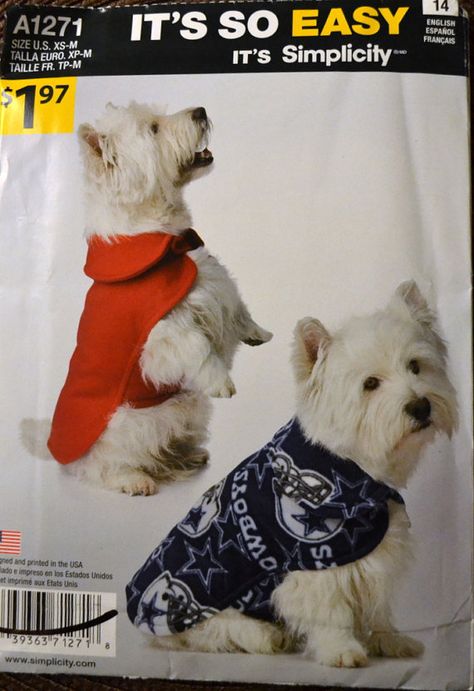 $4 Sewing Pattern Simplicity 1271 Dog Coat in 3 by GoofingOffSewing Outfit Sewing Pattern, Dog Jacket Patterns, Embroidery Dog, Dog Onesies, Dog Coat Pattern, Vest Sewing Pattern, Fleece Dog Coat, Dog Clothes Diy, Coat Pattern Sewing