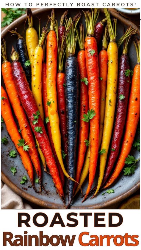 Looking for the best roasted rainbow carrots recipe? These vibrant carrots are coated in a honey-balsamic glaze, tossed with fresh herbs, and roasted to perfection! Perfect as a side dish with just the right balance of sweet and savory flavors, this easy roasted rainbow carrot recipe is ready in no time. Learn how to roast rainbow carrots that are as delicious as they are beautiful – perfect for any meal! Full Recipe at Dealiciousness.net Healthy Glazed Carrots, Fast Fall Dinners, Rainbow Carrots Recipe, Roasted Carrots And Potatoes, Rainbow Carrot Recipes, Roasted Whole Carrots, Carrots Glazed, Roast Carrots, Roasted Rainbow Carrots