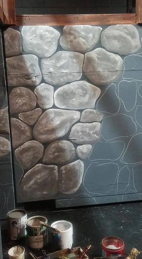 Faux stones for Oliver set piece Diy Castle Wall Faux Stone, Faux Castle Wall, Castle Stage Set, Oliver The Musical Set Design, Painting Faux Stone Wall, Stone Wall Painting Art, Cardboard Stone Wall, Theatre Wall Design, Stage Wall Design