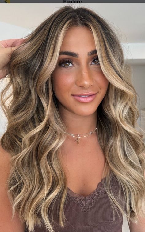 Balayage Hair Blonde And Brown, Full Head Of Lowlights, Highlights On Light Brown, Low Light For Brown Hair, Light Hair With Lowlights, Boliage Hair Brown With Money Pieces, Blond With Brown Lowlights, Ashy Blonde On Brown Hair, Blond Hair With Extensions