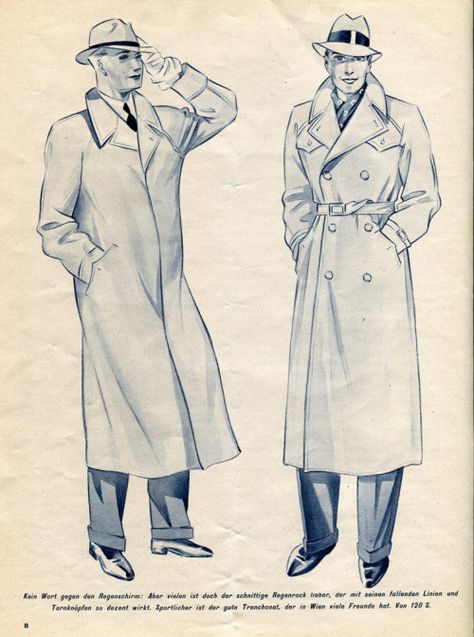 Trenchcoat Drawing, Trench Coat Reference, Man In Trench Coat, Coat Reference, Coat Drawing, 1950s Mens Fashion, Raincoat Men, Long Coat Men, 1950s Mens