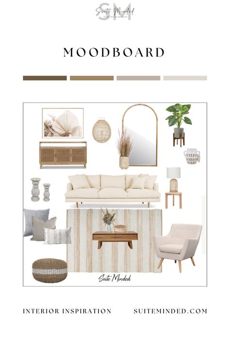 A living room that makes you feel like at peace and relaxed. Living Room Moodboard, Room Moodboard, Mediterranean Living Room, Furniture Selection, Coastal Living Room, At Peace, Colour Palettes, Coastal Living, Mood Boards