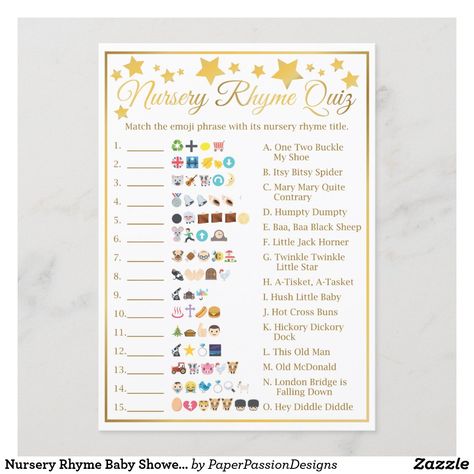 Nursery Rhyme Baby Shower Emoji Game Gold Star Baby Shower Emoji Game, Emoji Artwork, Fun Shower Games, Baby Shower Games Coed, Emoji Game, Pink Gold Baby Shower, Funny Baby Shower Games, Emoji Games, Emoji Party