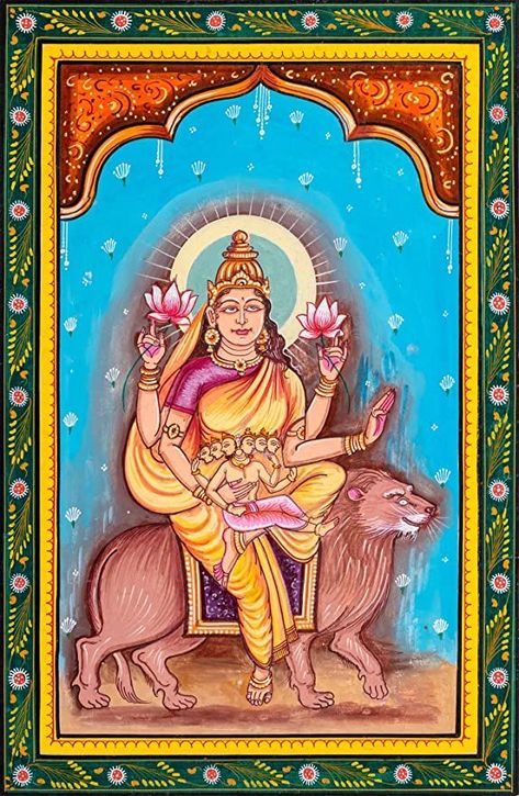 Skandamata Devi Painting, Skandamata Devi, Navdurga Maa, Nava Durga, Nav Durga, Aadi Shakti, Thailand Art, Durga Painting, Durga Images