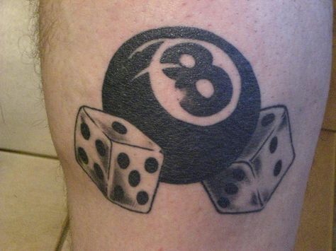 Est 1990 Tattoo Ideas, 8ball Tattoo Ideas, Tattoo Gambling, Eightball Tattoo, 8 Ball Tattoo, Cool Dice, Hahaha Joker, Poker Tattoo, Dice Tattoo