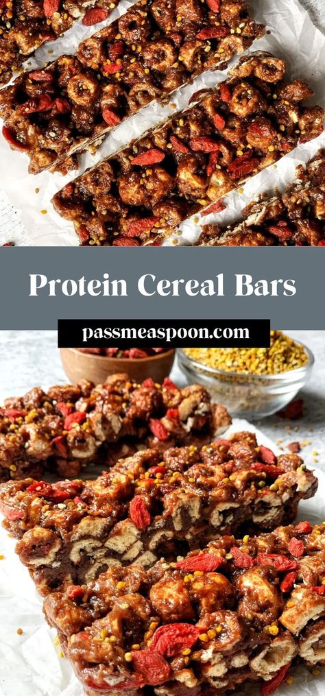 These protein cereal bars are a high protein, delicious breakfast option! Made with your favorite cereal, protein powder, and nut butter, these are naturally sweetened with maple syrup for a tasty treat that is healthy for you! Protein Cereal Bars, Protein Breakfast Cookies, Breakfast Cereal Bars, Berry Cereal, Healthy Protein Bars, Protein Ingredients, Eating Cereal, Protein Cereal, Healthy Cereal