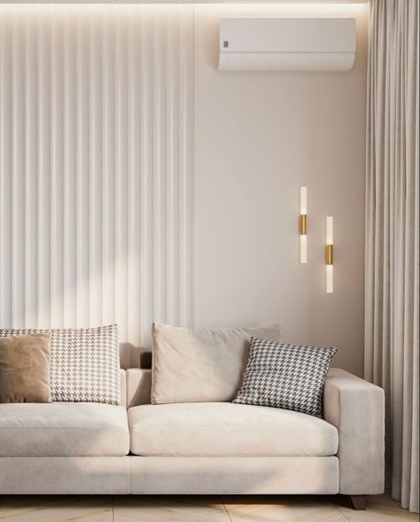 Panelling Behind Sofa, Behind Sofa Wall, Neutral Sitting Room, Wall Behind Couch, Behind Sofa, Couch Wall, Pastel Living Room, Welcome Home Parties, Asymmetrical Wall