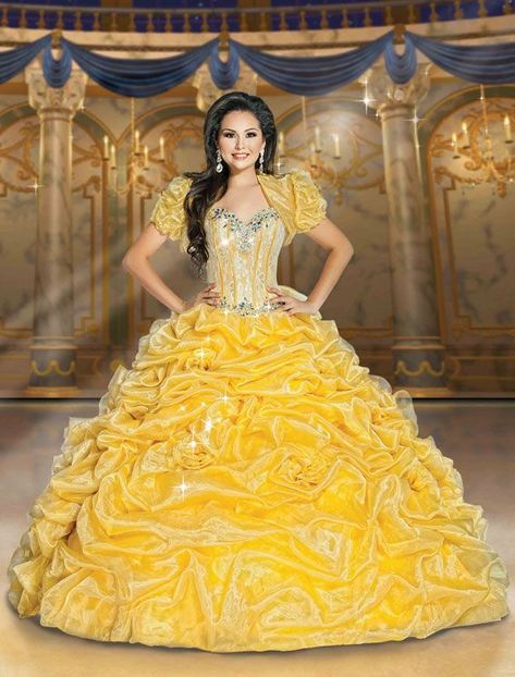 Belle Royal Ball Gown, Disney Inspired Dresses, 15 Dresses Quinceanera, Royal Ball, Pretty Quinceanera Dresses, Gold Bridesmaid Dresses, Quince Dress, Belle Dress, 16 Dresses