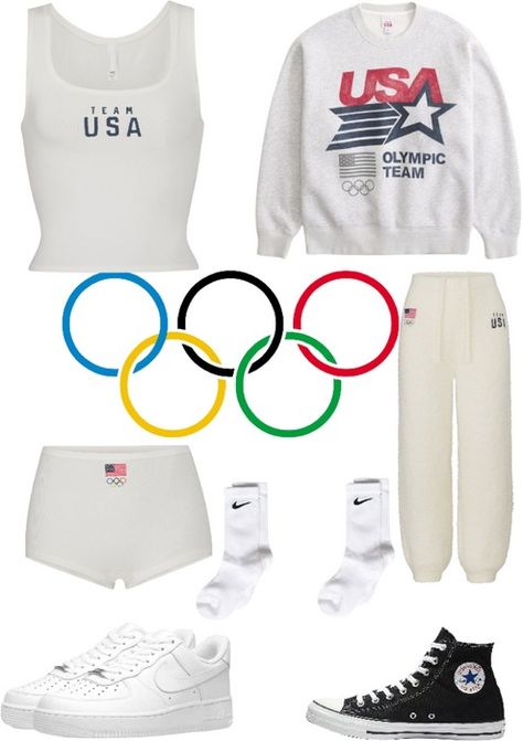 Olympic!!! Outfit | ShopLook Usa Olympics Outfit, Olympic Uniform, Olympic Team Uniforms, Office Olympics, Vintage Olympics Shirt, Winter Olympics 2022, Team Usa Olympics, 2024 Summer Olympics, Olympic Rings