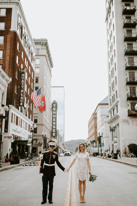 State Trooper Wedding, Marine Corp Engagement Photos, Military Courthouse Wedding, Tennessee Fall, Military Wedding Pictures, Marine Corps Wedding, Military Wedding Marine, Courthouse Wedding Dress, Knoxville Wedding