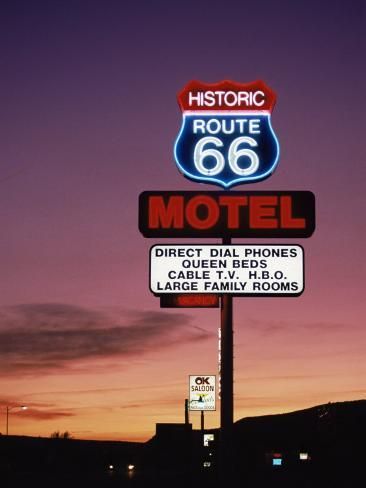 size: 24x18in Photographic Print: Motel Sign, Route 66 Poster : Subjects Rhyolite Ghost Town, Route 66 Arizona, Motel Sign, Route 66 Road Trip, Historic Route 66, Vintage Neon Signs, Us Road Trip, Arizona Usa, Poster Poster