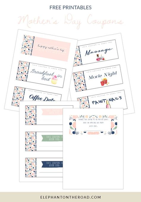 Mother's Day Gift Ideas. Free Printable. Last Minute Mother's Day Gift Ideas. Mother's Day Coupons. Elephant on the Road. Dad Birthday Quotes, Mother's Day Coupons, Mom Coupons, Sentimental Gifts For Mom, Diy Gifts For Mom, Budget Friendly Gift, Books For Moms, Ideas Hogar, Diy Mothers Day Gifts