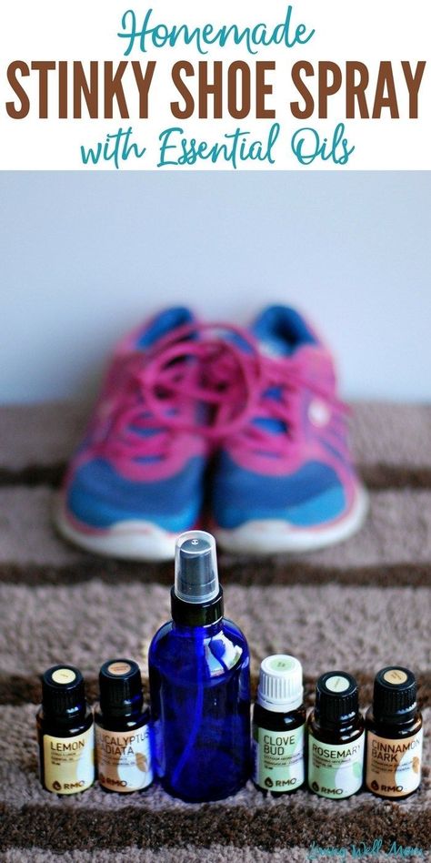 Got stinky shoes? Try this easy, all-natural DIY sticky shoe spray! With essentials oils and water, it's non-toxic and surprisingly effective! Stinky Shoes, Health Coconut Oil, Shoe Spray, Essential Oil Spray, Diy Essentials, Diy Sprays, Shoes Diy, Young Living Oils, Doterra Oils