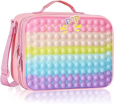 The innovative combination of pop and lunch box is fun and practical. The most popular patterns and bright colors are suitable for kids teen girls or boys. It is not only crossbody bag,but also a pop sensory toy for interacting with classmates after lunch. Lunch Boxes For School, Pink Lunch Box, Girls Lunch, Valentine Gifts For Girls, School Lunch Bag, Tote Bags For School, Kids Office, Cool Lunch Boxes, Kids Pop