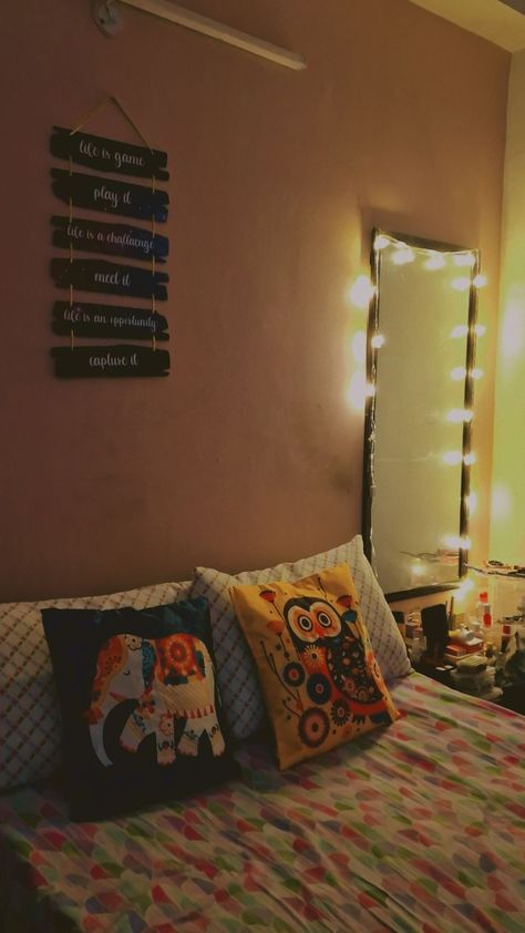 So I cleaned the room and decorted it with my sister so yeah I HAD to click a beautiful picture and post it here😭 Ideas Room Decor, Aesthetic Room Ideas, Ideas Room, Desi Aesthetic, Aesthetic Decor, Cute Pillows, Aesthetic Cute, Beautiful Picture, Me Clean