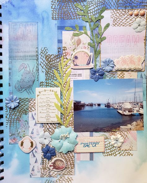 Ocean Scrapbook Pages, Scrapbook Ideas Ocean Theme, Sea Journal Ideas, Ocean Journal Page, Beach Theme Journal, Beach Journal Pages, Ocean Theme Scrapbook, Ocean Scrapbook Layouts, Ocean Scrapbook Ideas