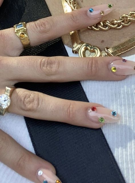 Nails With Colored Rhinestones, Nails With Strass Sparkle, Celebratory Nails, Bejeweled Nails, Jewel Nails, Pattern Nails, Nails Acrylic Coffin, Colorful Nail, Nails 2022