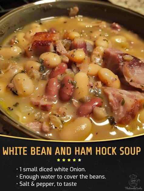 Kylie kitchen Kylie Kitchen, Bean And Ham Hock Soup, White Bean And Ham, Ham Hock Soup, White Beans And Ham, Ham Hocks And Beans, Beans In Crockpot, Ham Hock, Ham And Beans