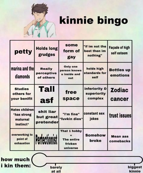 Haikyuu Kinnies Bingo, Obey Me Kinnie Bingo, Kinnie List, Fun Templates, Kinnie Bingo, Bingo Template, When Im Bored, I'm Bored, Trust Issues