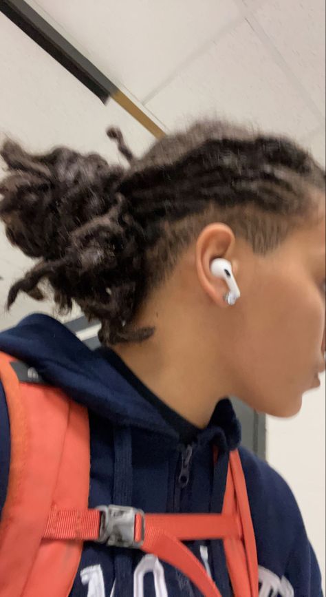 Locs And Undercut, Line Up With Dreads, Undercut On Locs, Locs And Undercut Black Women, Undercut With Dreads, Undercut Locs Women, Stud Loc Styles, Black Studs With Locs, Low Taper Locs