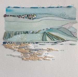 Watercolor And Stitching, Shell Rummel Watercolors, 3d Watercolor Paintings, Watercolour Embroidery Mixed Media, Embroidery On Watercolor Paper, Watercolor And Embroidery On Paper, Watercolor And Embroidery On Fabric, Watercolour And Embroidery, Watercolour Embroidery