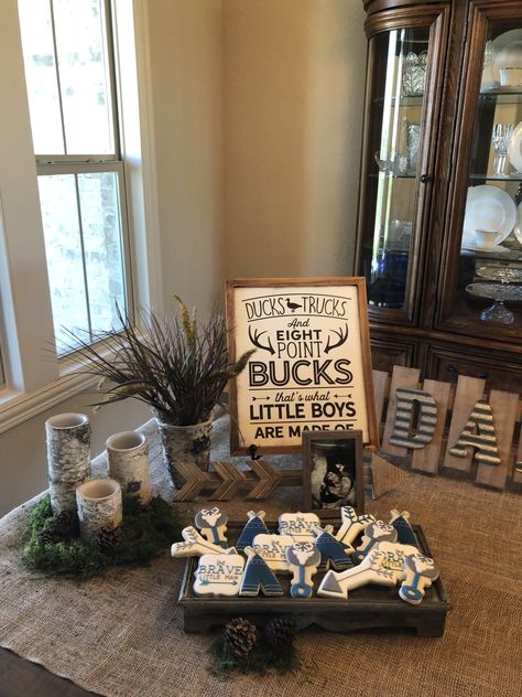 Oh Deer A Little Buck Is Almost Here, A Little Hunter Is On The Way, Buck Baby Shower Ideas For Boys, Oh Deer Baby Shower Ideas, Rustic Baby Shower Ideas For Boys, Country Boy Baby Shower Ideas, Hunting Themed Baby Shower Ideas, Deer Baby Shower Ideas, Deer Themed Baby Shower Boys