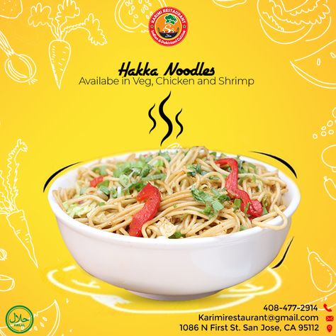 Noodles Poster, Noodles Images, Hakka Noodles Recipe, Hakka Noodles, Chicken And Shrimp, Noodle Recipes, Ads Creative, Post Design, Media Design