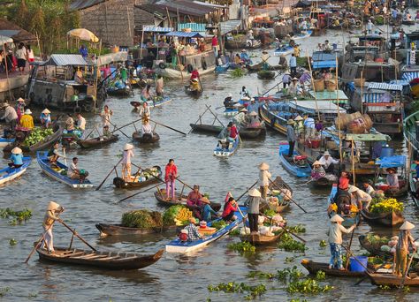 Floating market at Mekong Delta in Vietnam Mekong Delta Vietnam, Floating Market, Mekong Delta, Southeast Asia, Bangkok, Christmas Lights, 5 Star, Vietnam, Floating