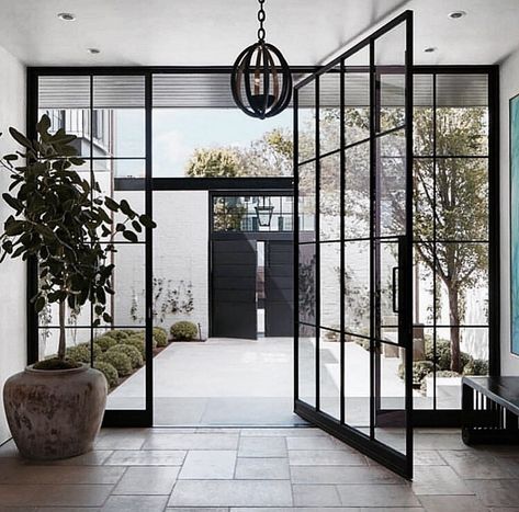 San Francisco Interiors, Steel Windows, Interior Design Awards, Casas Coloniales, Pivot Doors, White Brick, Residential Interior Design, Los Angeles Homes, Entry Way