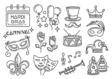 Mardi Gras carnival line icons set. Icon collection for Mardi Gras also called S , #sponsored, #icons, #set, #Icon, #line, #Mardi #ad Mardi Gras Drawing Easy, Mardi Gras Drawing, Mardi Gras Tattoo, Carnival Drawing, New Orleans Tattoo, Planner Doodles, Clay Patterns, Shrove Tuesday, Mardi Gras Carnival