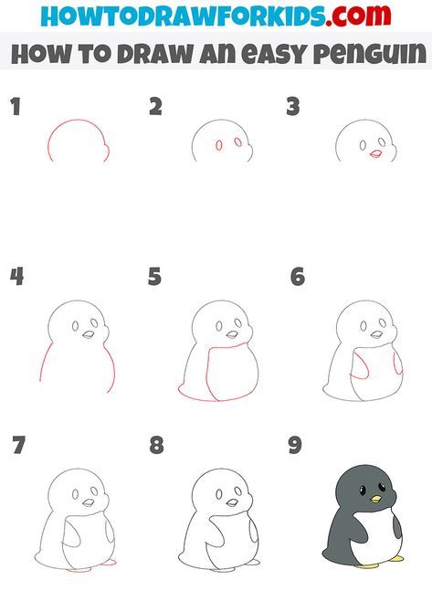 How To Draw A Penguin Step By Step Easy, Draw A Penguin, Penguin Drawing, School Kids Crafts, Automotive Logo Design, Easy Animal Drawings, Whimsical Art Paintings, Drawing Lessons For Kids, Doodle Art Journals