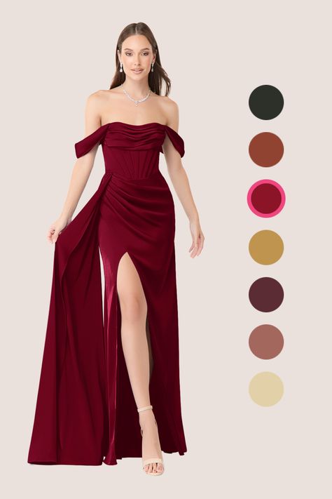 Auburn Dress, Copper Bridesmaid Dresses, Maroon Bridesmaid Dresses, Rusting Wedding, Winter Bridesmaid Dresses, Stretch Satin Dress, Burgundy Bridesmaid, Satin Dress Long, Dusty Rose Dress