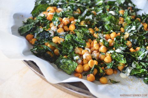 Roasted Chickpea and Kale Salad | www.MaryMakesDinner.com Cheesy Tomato Soup, Kale And Chickpea Salad, Homemade Spaghettios, Roasted Garbanzo Beans, Roasted Kale, Garbanzo Beans Salad, Yellow Notebook, Roasted Chickpea, Garbanzo Bean