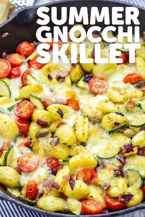 Mediterranean Diet Gnocchi Recipes, Zucchini And Gnocchi, Mediterranean Gnocchi Recipes, Gnocchi Salad Recipes, Summer Gnocchi Recipes, One Pot Summer Dinners, Meatless Summer Meals, Veggie Gnocchi Recipes, Gnocchi With Vegetables