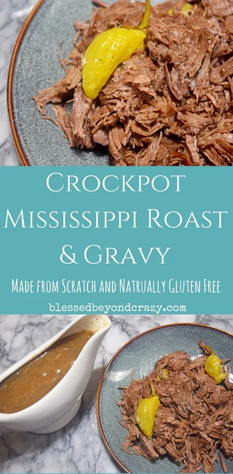 Crockpot Mississippi Roast and Gravy - Made from Scratch & Naturally Gluten Free - Roast And Gravy, Roast Gravy, Venison Roast, Mississippi Roast, Mississippi Pot Roast, Venison Recipes, Crockpot Beef, Best Comfort Food, Recipes Crockpot