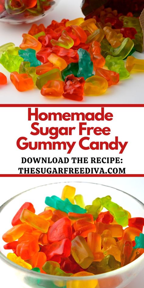 Homemade Sugar Free Gummy Candy Sugarless Desserts, Sugar Free Candy Recipes, Sugar Free Gummy Bears, Carbquik Recipes, Sugar Free Desserts Easy, Healthy Gummies, Homemade Gummies, Suga Free, Sugar Free Fruits