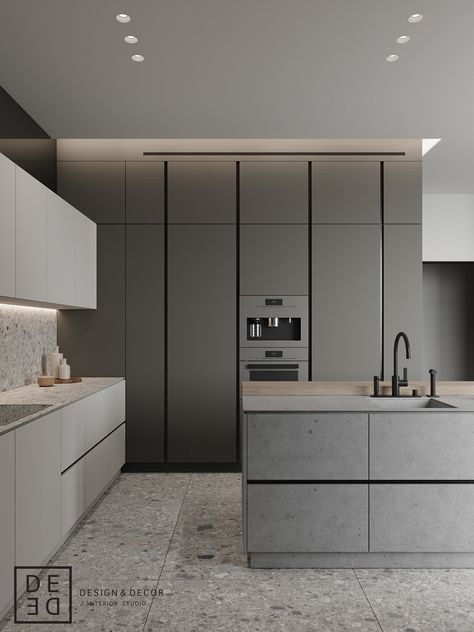 Modern Minimalist Kitchen, Japandi Interior Design, Minimalist Apartment Style, Monochrome Interior, Minimalist Kitchen Design, Japandi Interior, Minimalist Apartment, Spacious Kitchens, Grey Kitchens