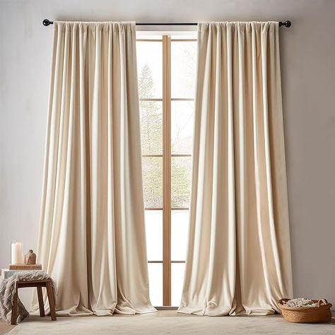 Amazon.com: jinchan Velvet Curtains for Living Room, Thermal Insulated Luxury Curtains 96 Inch Long for Bedroom, Stylish Soft Privacy Drapes, Room Darkening Rod Pocket Window Treatments, 2 Panels Cream Beige : Home & Kitchen Window Curtains Bedroom, Geometric Curtains, Long Room, Pinch Pleat Curtains, Luxury Curtains, Window Curtain Rods, Soft Luxury, Insulated Curtains, Thermal Curtains