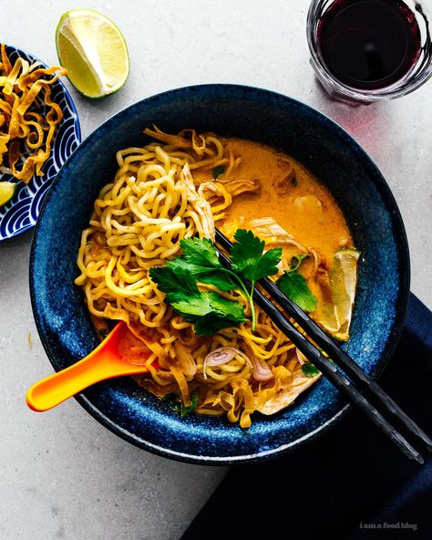 khao soi thai coconut curry noodle soup | i am a food blog Kao Soi, Thai Coconut Curry Chicken, Thai Coconut Curry, Fall Eats, Crispy Wonton, Khao Soi, Curry Noodles, Warm Jackets, Thai Coconut