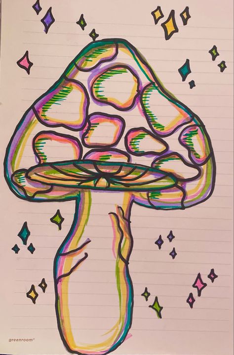 Trippy Mushrooms Drawing, Trippy Aesthetic Drawings, Mushroom Person Drawing, Trippy Doodle Ideas, Cool Doodles Trippy, Trippy Mushroom Drawing, Trippy Doodles, Notebook Doodle, Artsy Drawings