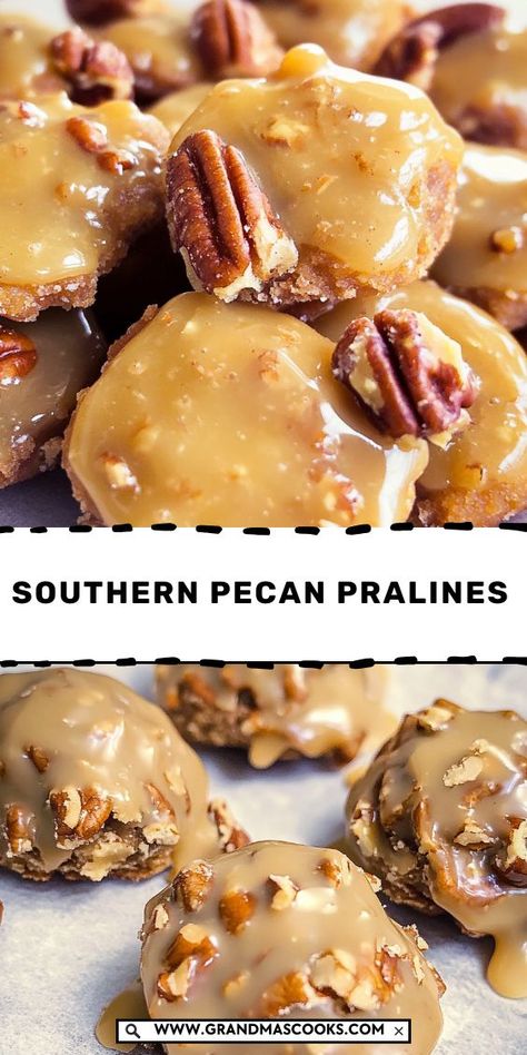 Indulge in the rich, buttery flavor of Southern Pecan Pralines! This classic recipe combines pecans with creamy caramel for a sweet treat that's perfect for sharing or enjoying on your own! Creamy Pralines Recipe, Pecan Praline Candy Recipe, Praline Pecans Recipe, Southern Pecan Pralines, Praline Candy, Christmas Party Menu, Praline Recipe, Pecan Praline, Creamy Caramel