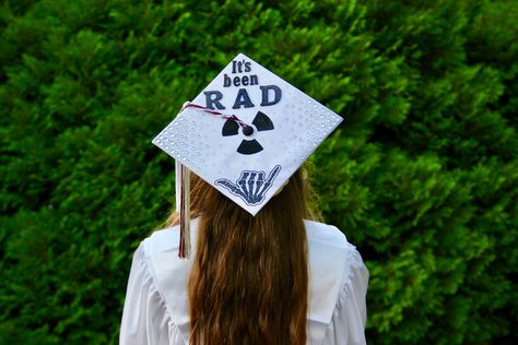 Graduation cap idea for a future Rad Tech! Graduation Cap Designs Rad Tech, X Ray Tech Graduation Pictures, X Ray Cap Graduation, X Ray Tech Graduation Cap, Xray Graduation Cap, X Ray Graduation Caps, Rad Tech Graduation Cap, Radiology Graduation Cap, 2026 Graduation