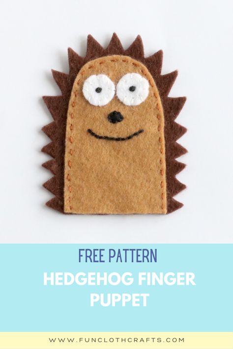 Hedgehog finger puppet with Free Pattern | Brown hedgehog felt finger puppet made by hand Hedgehog Puppet Diy, Monster Finger Puppets, Felt Finger Puppets Free Pattern, Felt Finger Puppet Patterns, Diy Finger Puppets, Felt Hand Puppets, Preschool Creative Art, Hedgehog Pattern, Felt Toys Diy