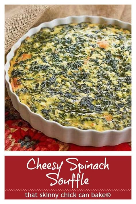 Spinach Souffle - An easy, cheesy spinach casserole that makes a terrific side dish! Perfect for the holidays. #casserole #sidedish #spinach #holidays #thatskinnychickcanbake Thanksgiving Wednesday, Spinach Madeline, Spinach Souffle, Spinach Casserole, Souffle Recipes, Thanksgiving Recipe, Holiday Side Dishes, Spinach Recipes, Spinach And Cheese