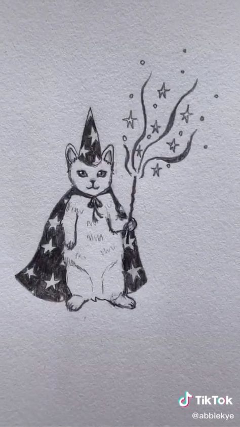 Wizard Drawings, Wizard Tattoo, Doodle Page, Cat Tatto, Wizard Cat, Cartoon Character Tattoos, Magic Cat, Cat Doodle, Sketchbook Art Journal